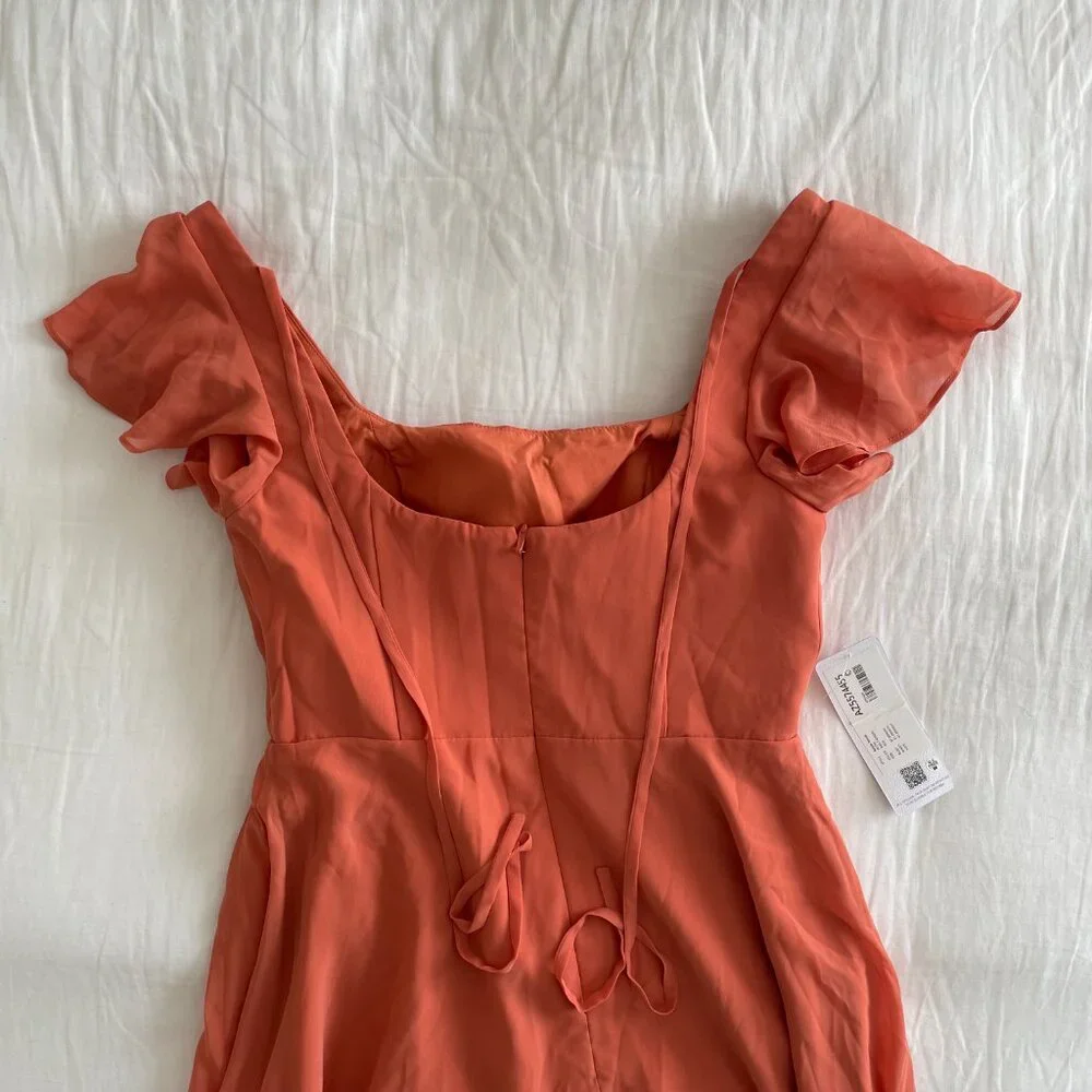 NWT Azazie Bondi Stretch Rust A-Line Bow Stretch Satin Dress - Picture 9 of 14